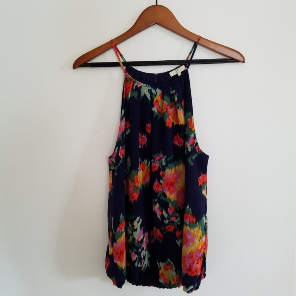 Joie 'Anatese B' Floral Print Silk Top, Dark Navy